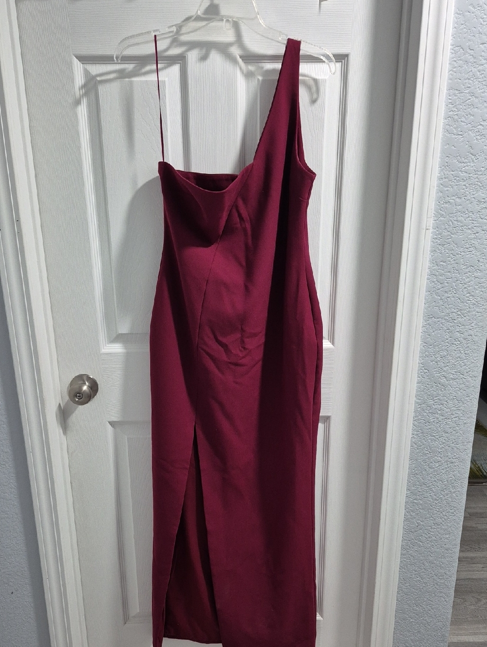Likely One-Shoulder Burgundy Satin Evening Gown